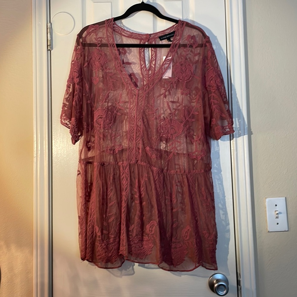 Lane Bryant Dusty Rose Lace Sheer Peplum Top